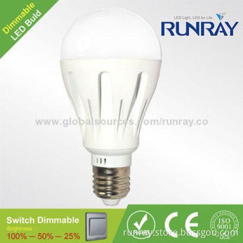 Dimmable 9W LED Bulb, 85-265V AC Voltage, 18 Pieces of 5730 SMD LED, 80-100lm/W Luminous Efficiency